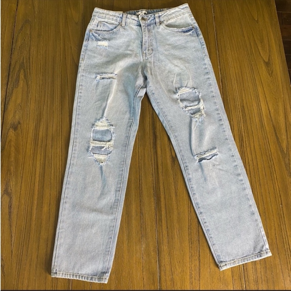 BP high rise distressed lightwash mom jeans